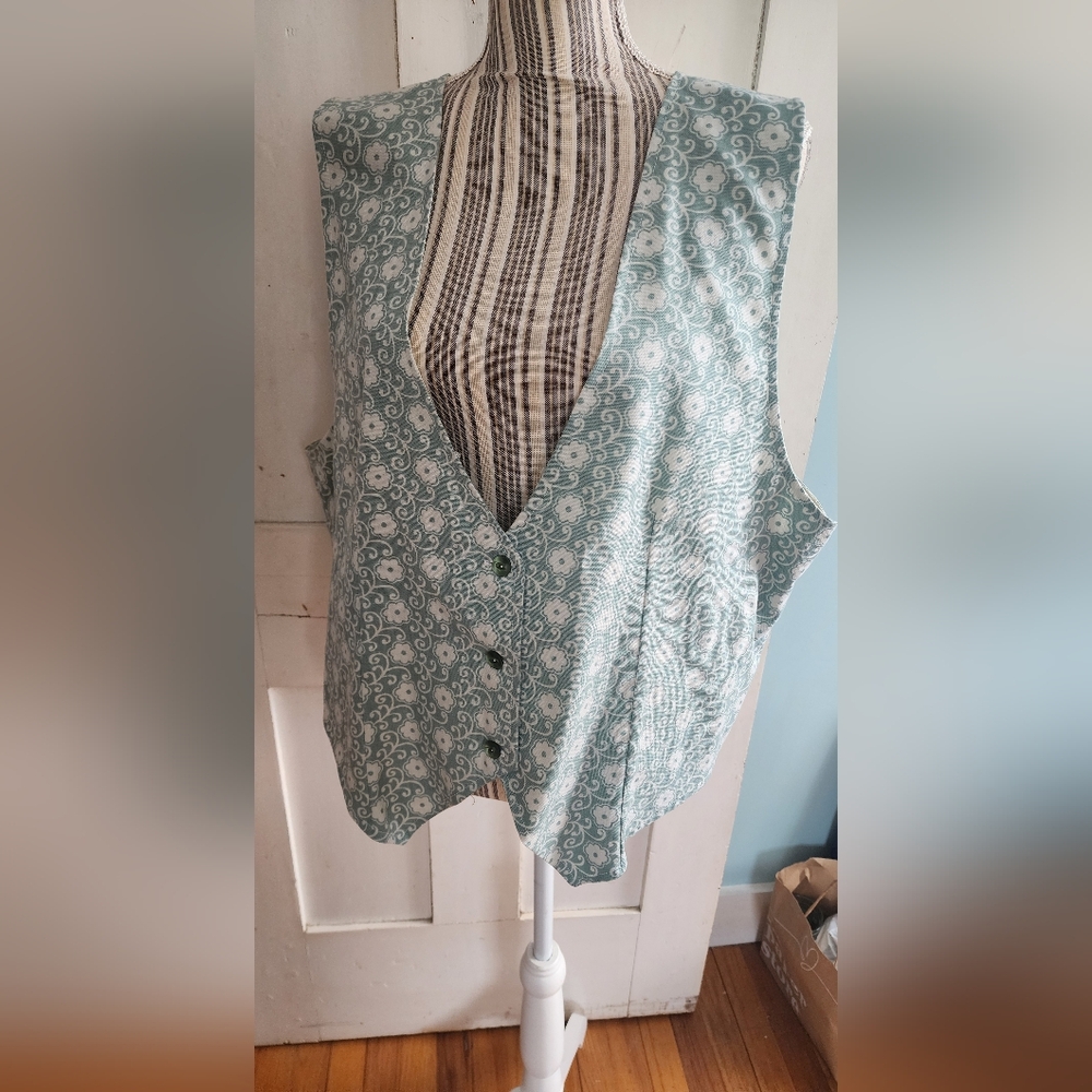 Handmade Floral Teal Sage Aqua Pastel Paisley Cotton Womens Vest